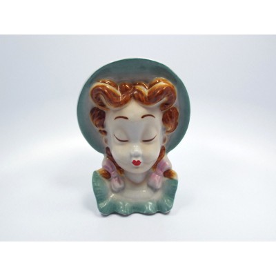 Vintage Royal Copley Girl in Bonnet & Pigtails Head Vase Wall Pocket   332611340043